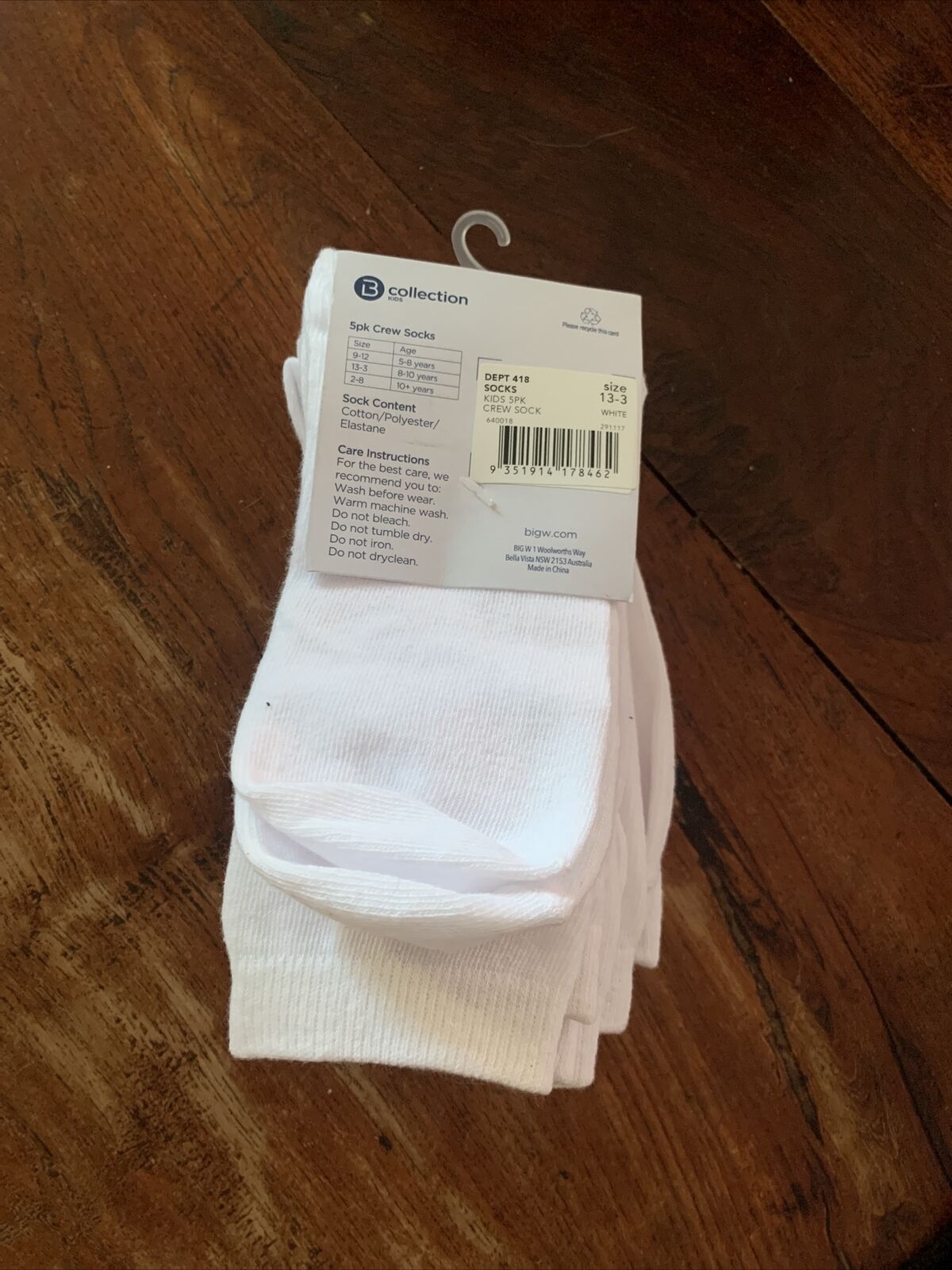 New B COLLECTION 5 Pack White CREW SOCKS Kids Size 13-3 School Cotton Blend