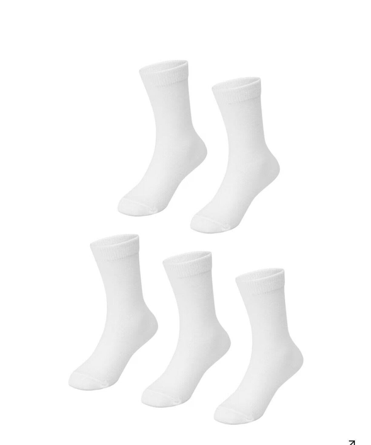 New B COLLECTION 5 Pack White CREW SOCKS Kids Size 13-3 School Cotton Blend