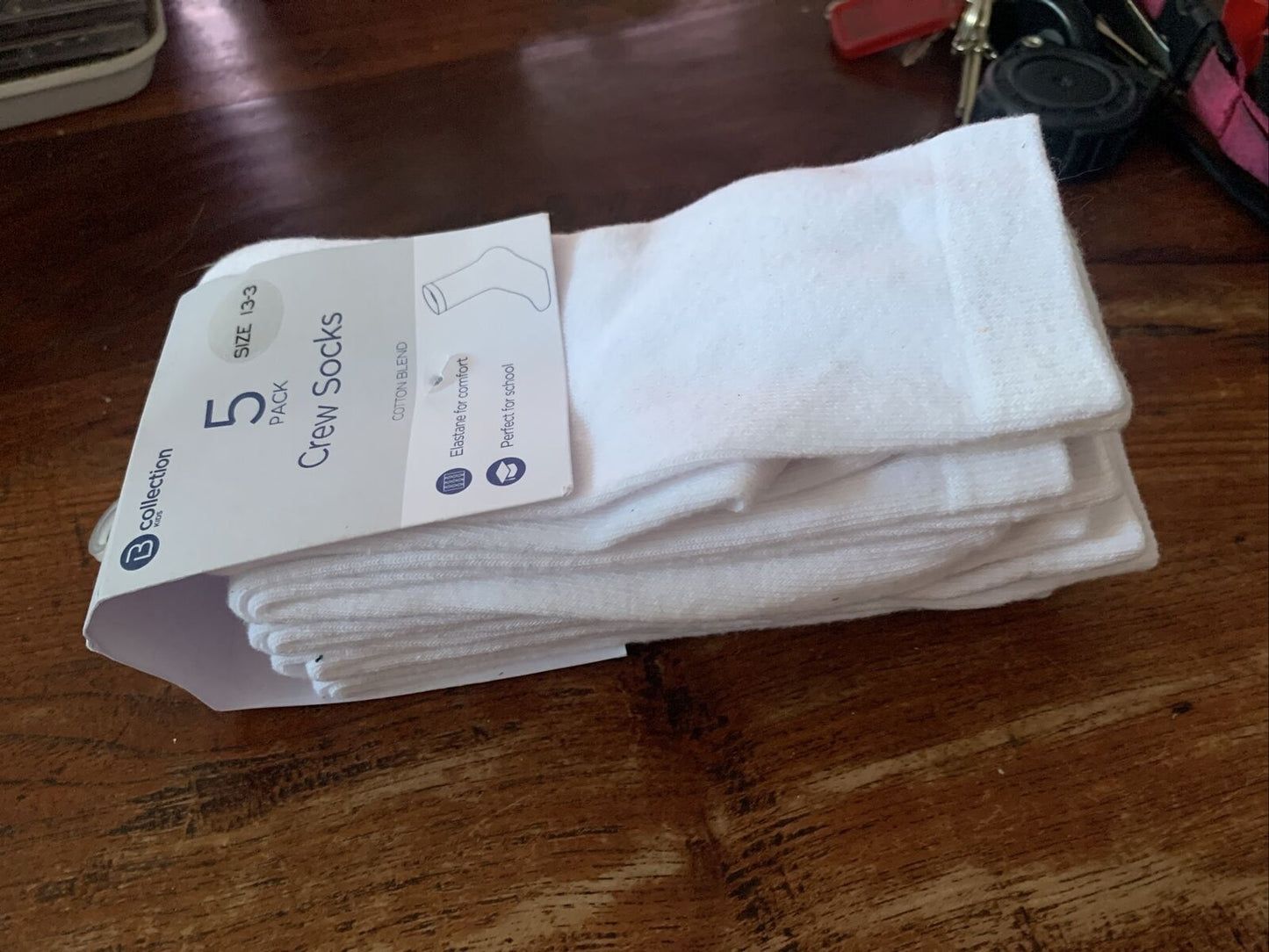 New B COLLECTION 5 Pack White CREW SOCKS Kids Size 13-3 School Cotton Blend