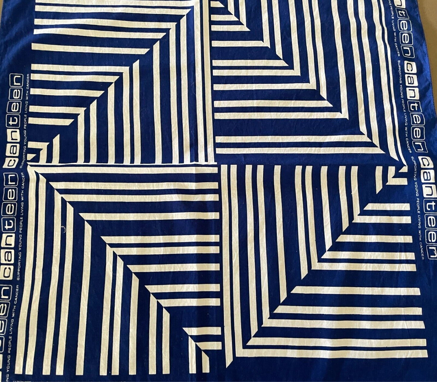 CANTEEN Bandana Cotton Blue & White Geo Stripe Print Neck Head Scarf 53cm x 55cm