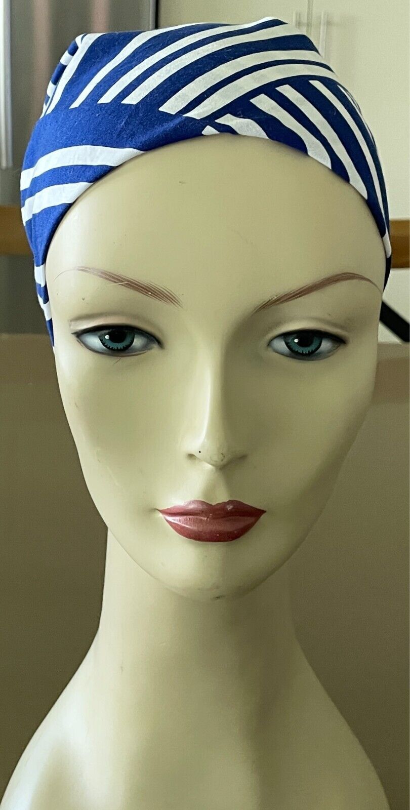CANTEEN Bandana Cotton Blue & White Geo Stripe Print Neck Head Scarf 53cm x 55cm