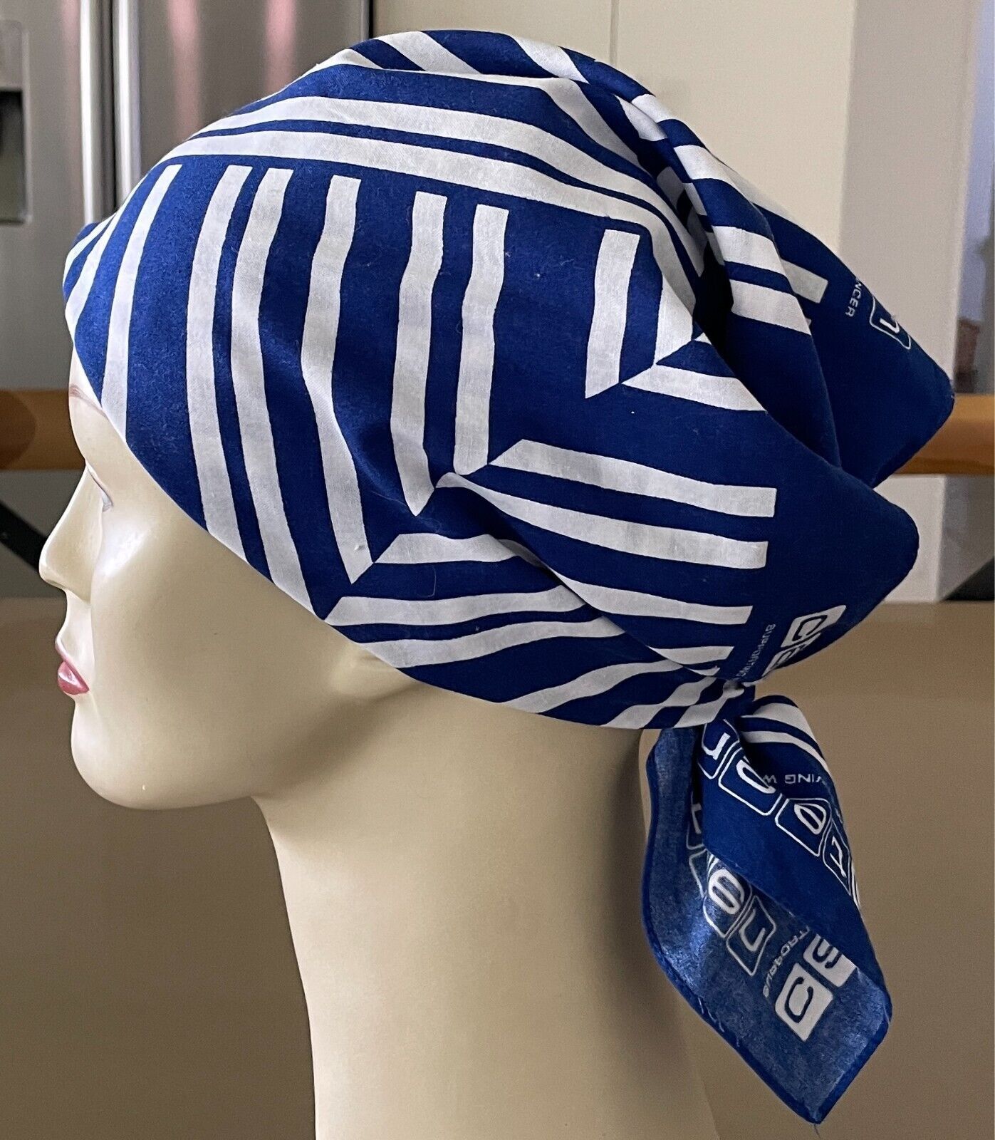 CANTEEN Bandana Cotton Blue & White Geo Stripe Print Neck Head Scarf 53cm x 55cm