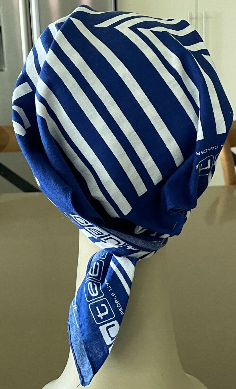 CANTEEN Bandana Cotton Blue & White Geo Stripe Print Neck Head Scarf 53cm x 55cm