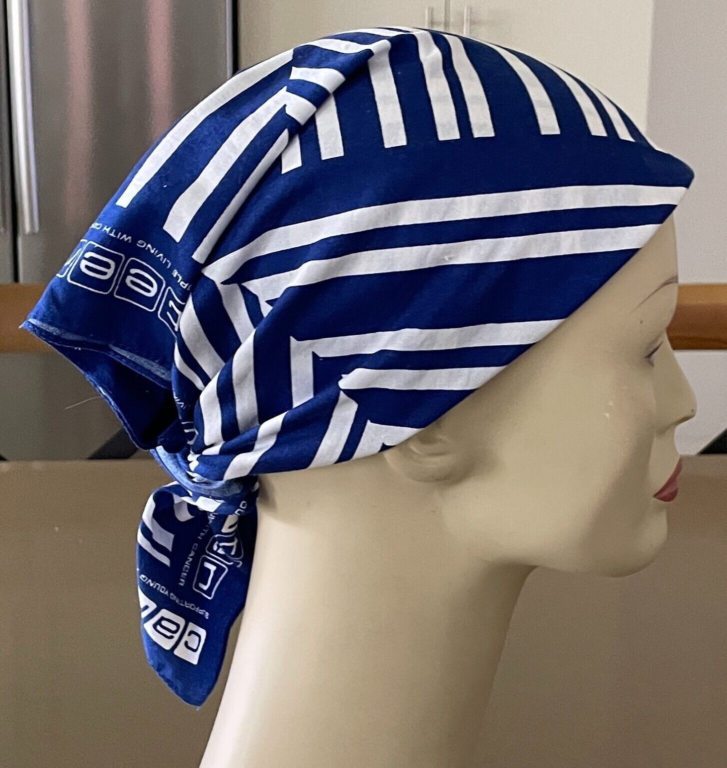 CANTEEN Bandana Cotton Blue & White Geo Stripe Print Neck Head Scarf 53cm x 55cm
