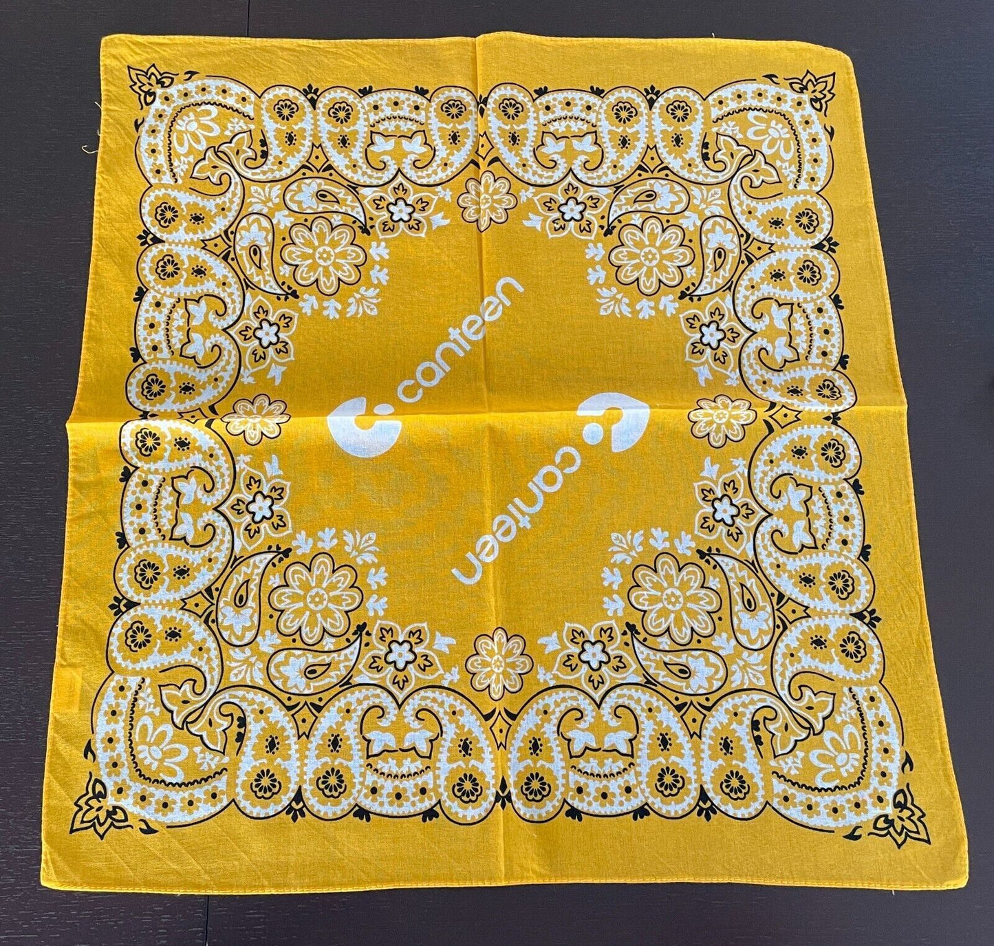 CANTEEN Bandana Cotton Yellow Black White Print Neck Head Scarf 51 x 54cm NEW