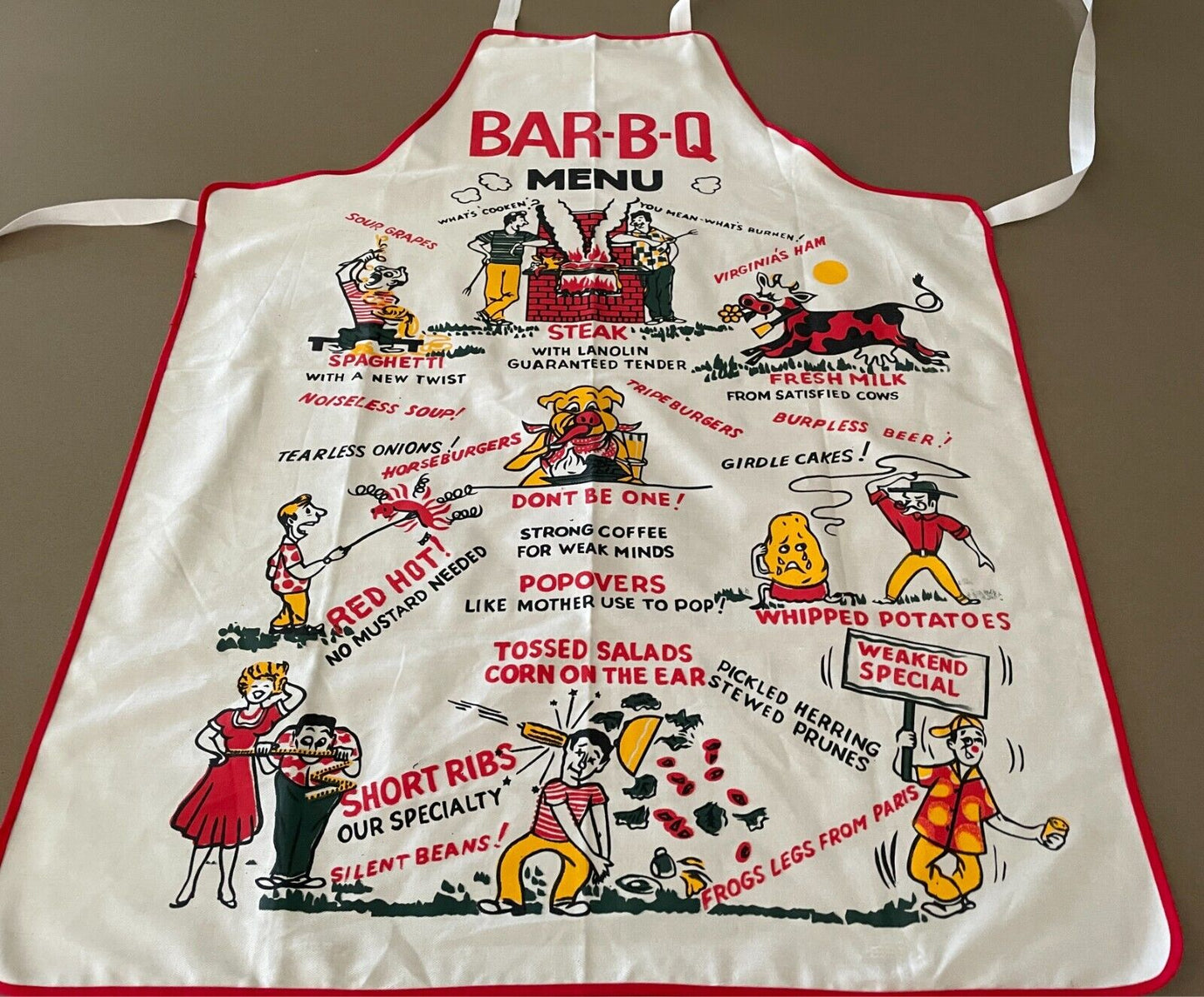 TANIWHA Apron Novelty Bar-B-Q Menu Design Cotton Fabric Multicoloured BBQ Unused