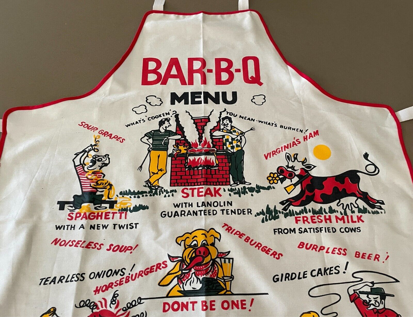 TANIWHA Apron Novelty Bar-B-Q Menu Design Cotton Fabric Multicoloured BBQ Unused