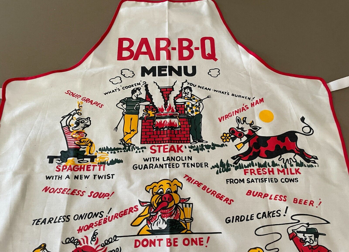 TANIWHA Apron Novelty Bar-B-Q Menu Design Cotton Fabric Multicoloured BBQ Unused