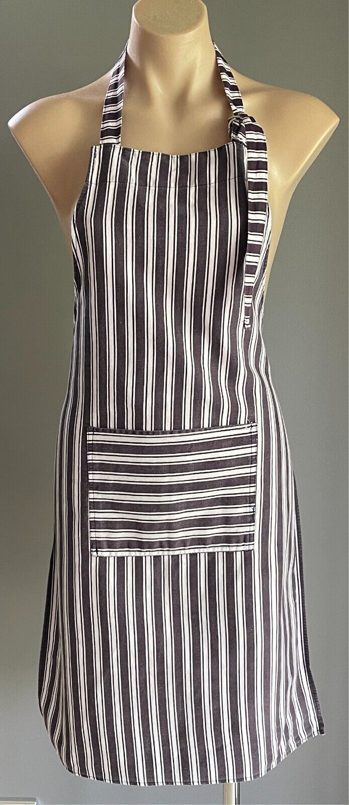 APRON Aubergine & White Stripe Print Bib Style Unisex OSFA
