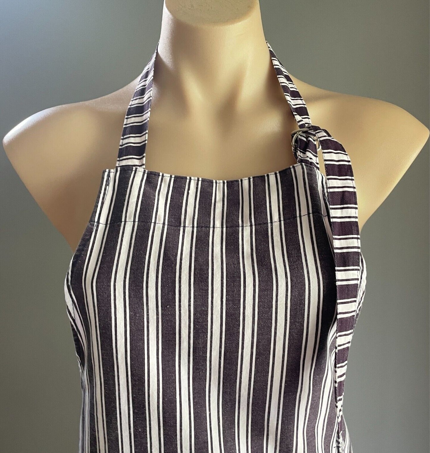 APRON Aubergine & White Stripe Print Bib Style Unisex OSFA