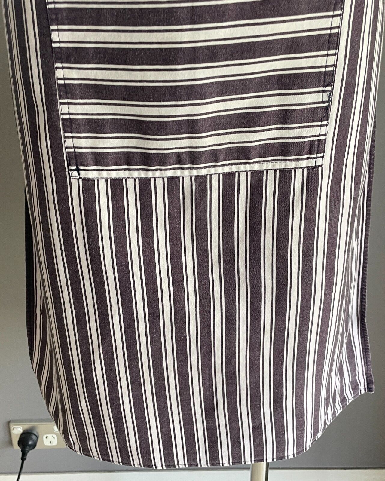APRON Aubergine & White Stripe Print Bib Style Unisex OSFA