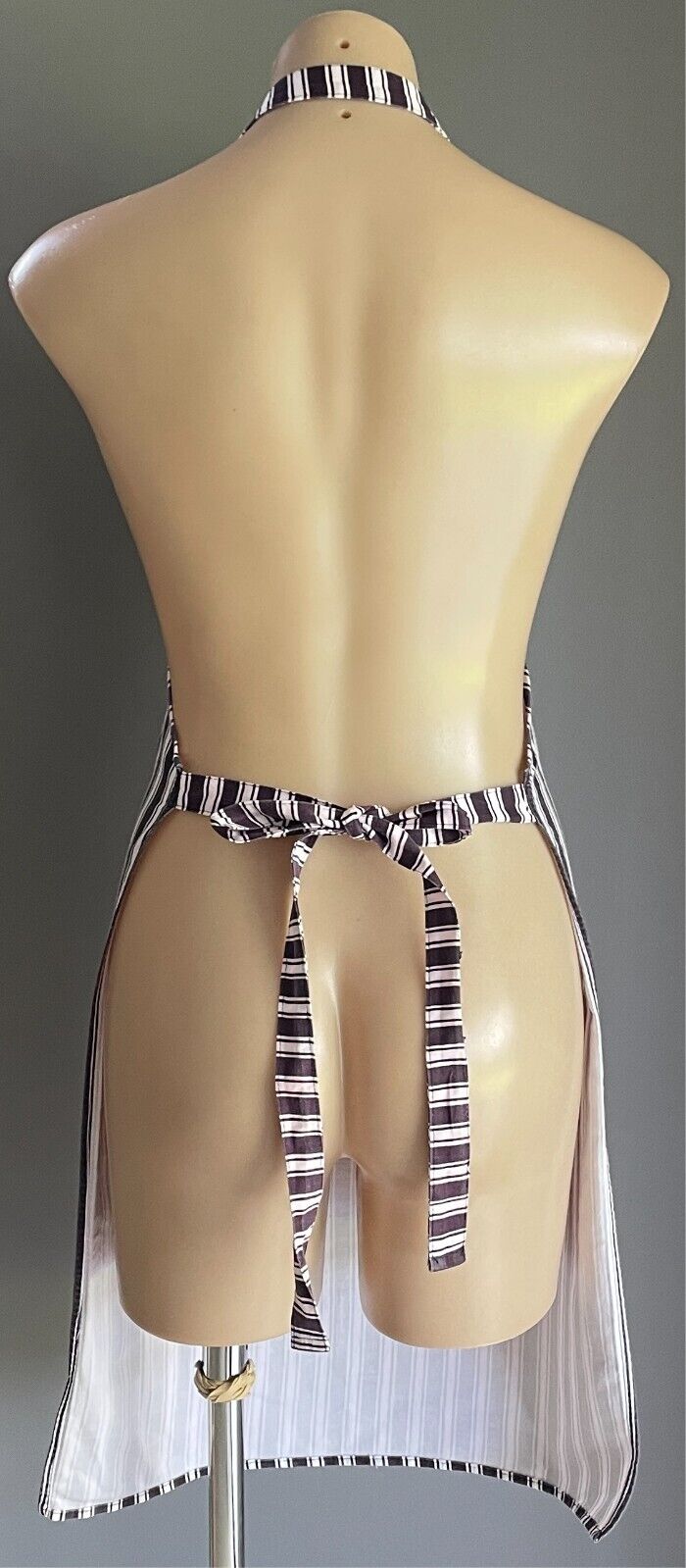 APRON Aubergine & White Stripe Print Bib Style Unisex OSFA