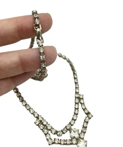 Vintage Necklace Art Deco Style Clear Rhinestone Crystal Drop Choker Statement