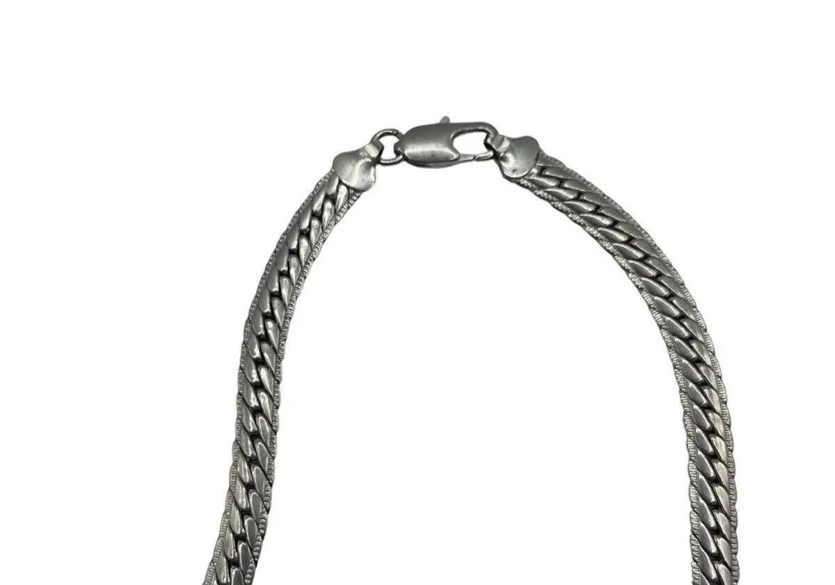 Stainless Steel Chunky Snake Chain Necklace 19cm Cubic Zirconia Stone Centre