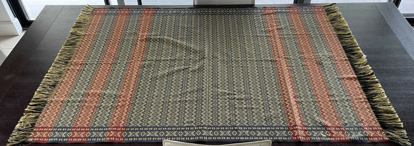 TABLE CLOTH Silky Gold Fringe Navy Russet Gold Weave Jacquard Throw 99.5 x 131cm