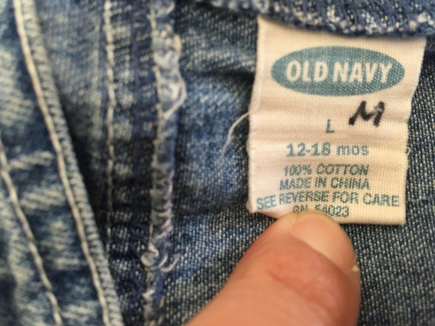 Baby Girl OLD NAVY Dress Denim Floral Embroidery Dungaree Size L 12 18mths