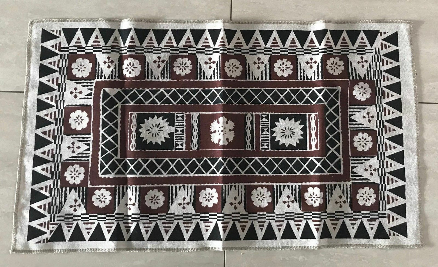 Jet-Tex Pure Linen Tea Towel TRIBAL FIJI Beige Brown & Black Batik Print #2 NEW
