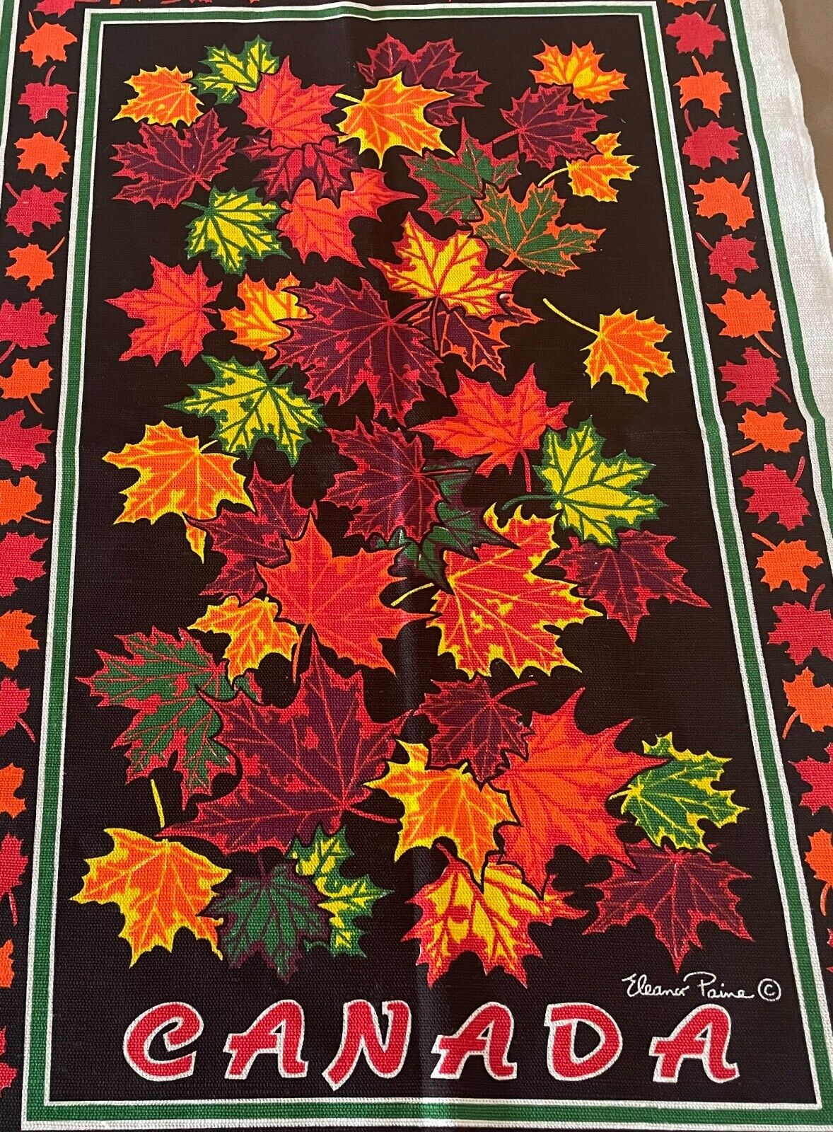 Vintage Tea Towel CANADA Maple Leaf Multicolour Print NEW Unused Souvenir
