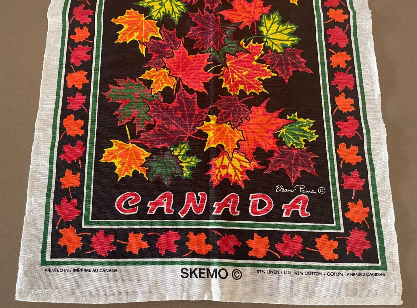 Vintage Tea Towel CANADA Maple Leaf Multicolour Print NEW Unused Souvenir