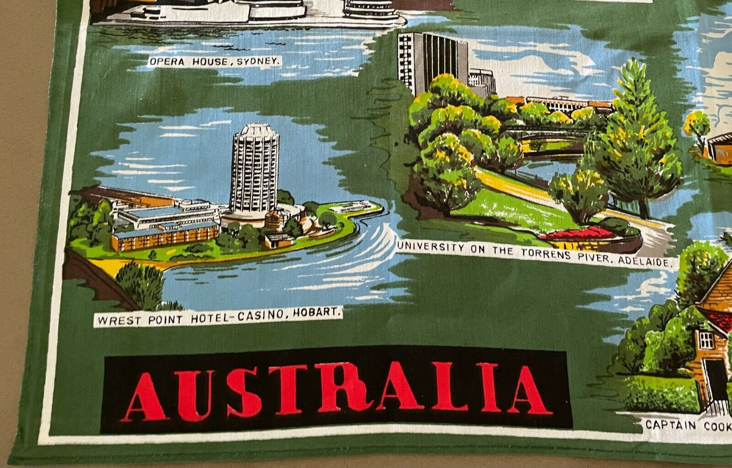 1975 Vintage Tea Towel Australian Capital Cities Calendar Year Souvenir Unused