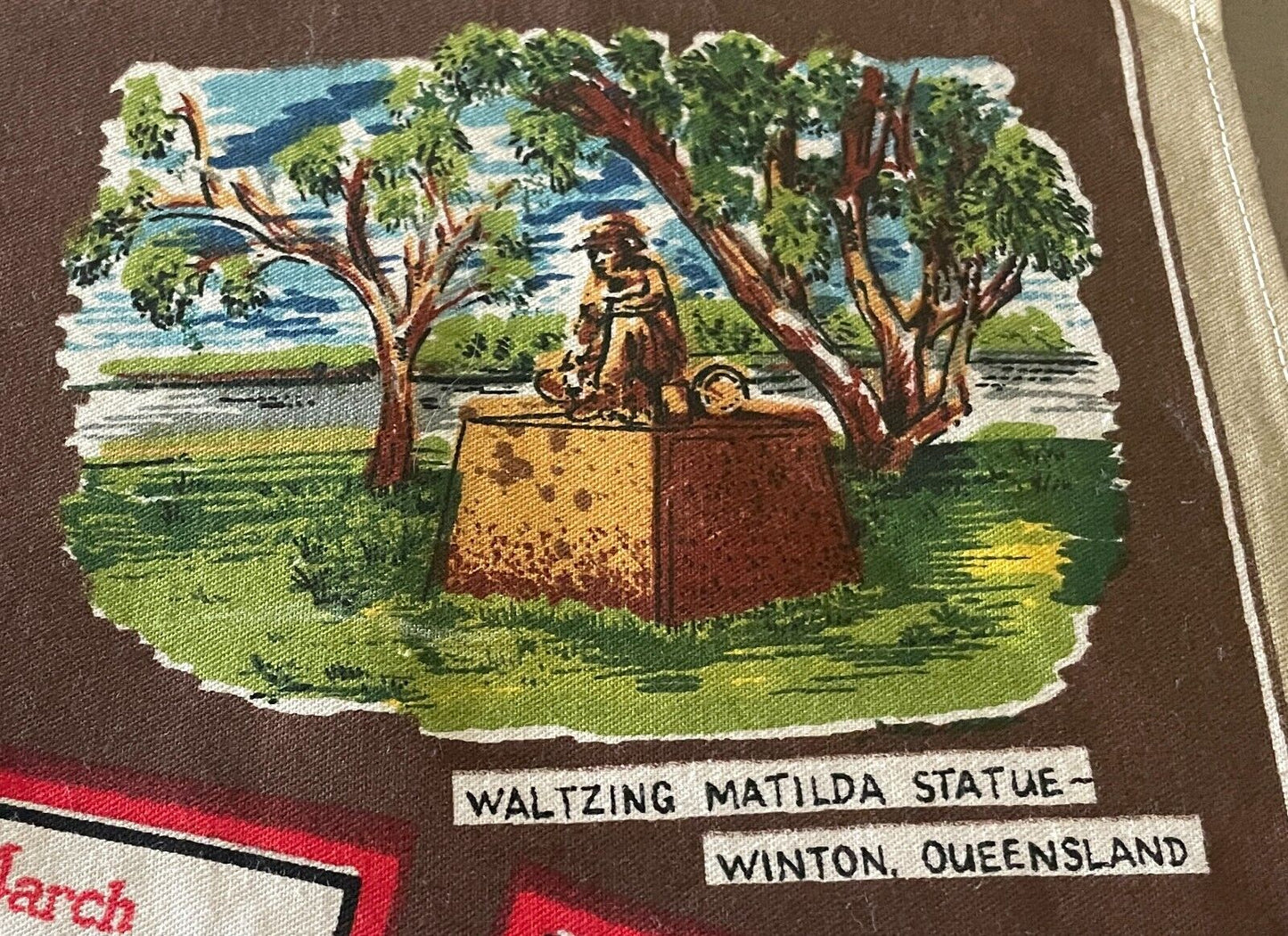 1983 Calendar Year Tea Towel Australia LANDMARKS Tourist Attraction Print Retro