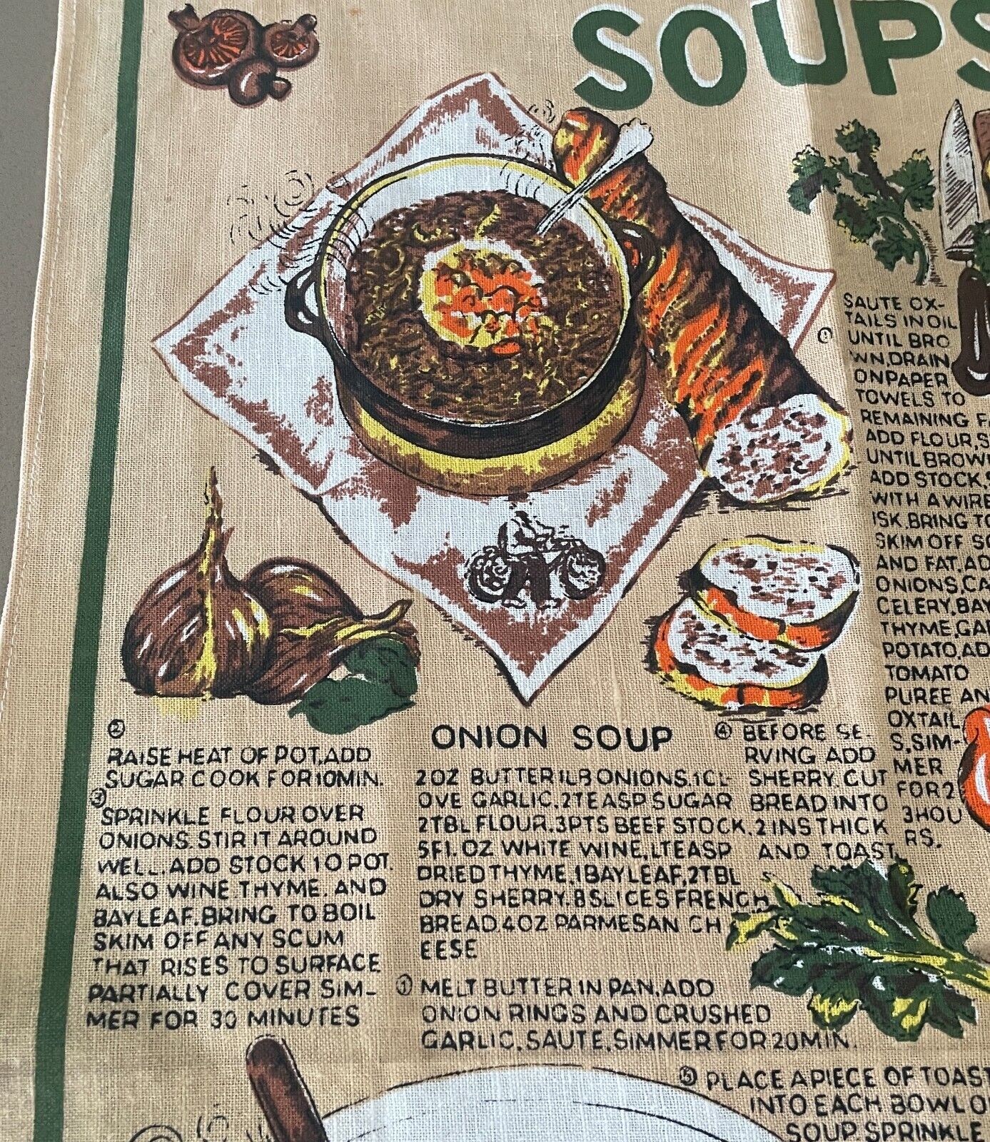 TEA TOWEL Soup Recipes Multicolour Cotton Oxtail Onion Pea Scotch NEW Unused
