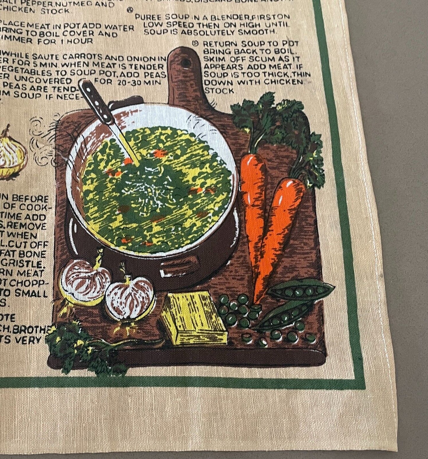 TEA TOWEL Soup Recipes Multicolour Cotton Oxtail Onion Pea Scotch NEW Unused