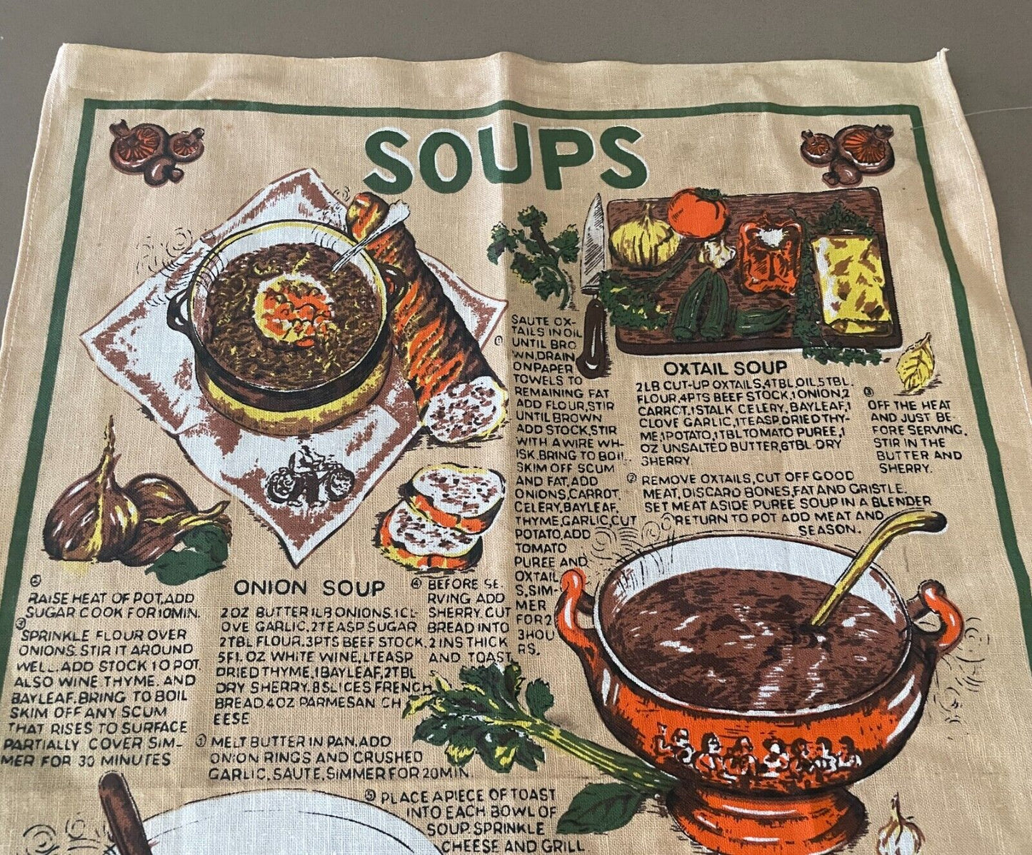 TEA TOWEL Soup Recipes Multicolour Cotton Oxtail Onion Pea Scotch NEW Unused