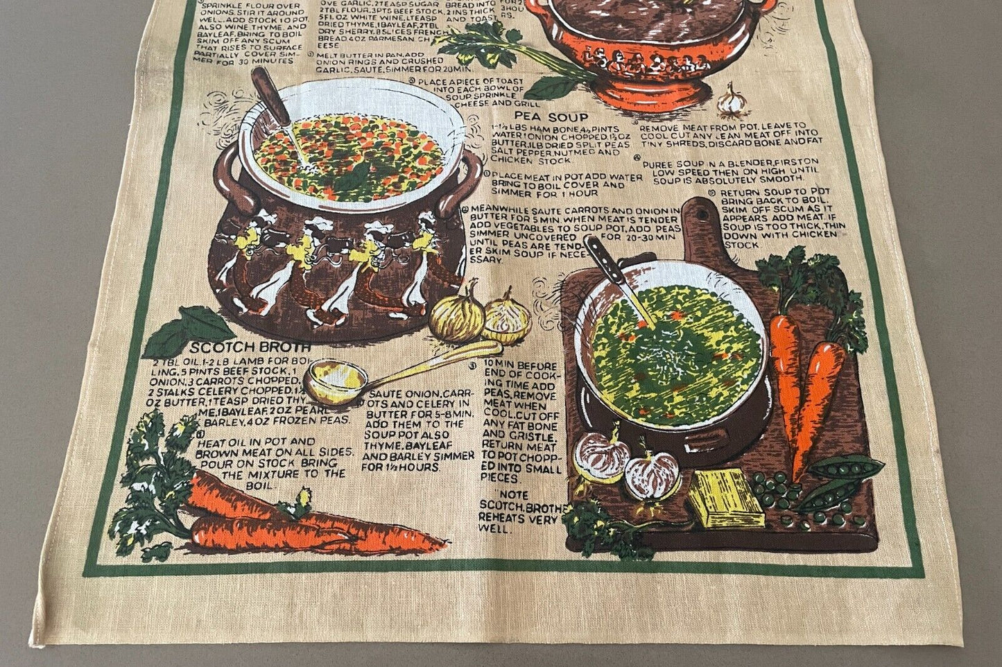 TEA TOWEL Soup Recipes Multicolour Cotton Oxtail Onion Pea Scotch NEW Unused