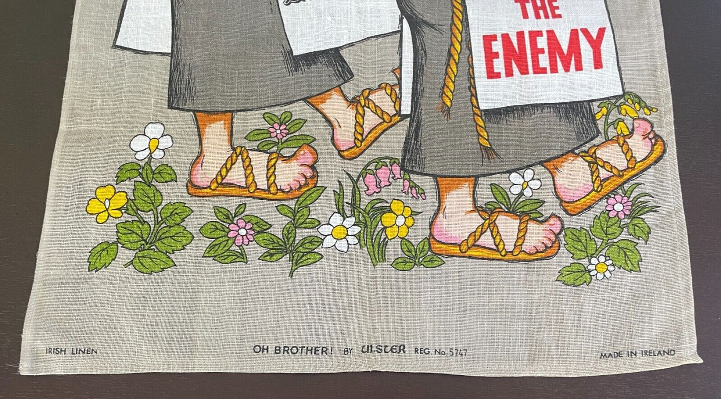 Vintage Tea Towel " Oh Brother " Franciscan Monk Linen Humorous Funny NEW