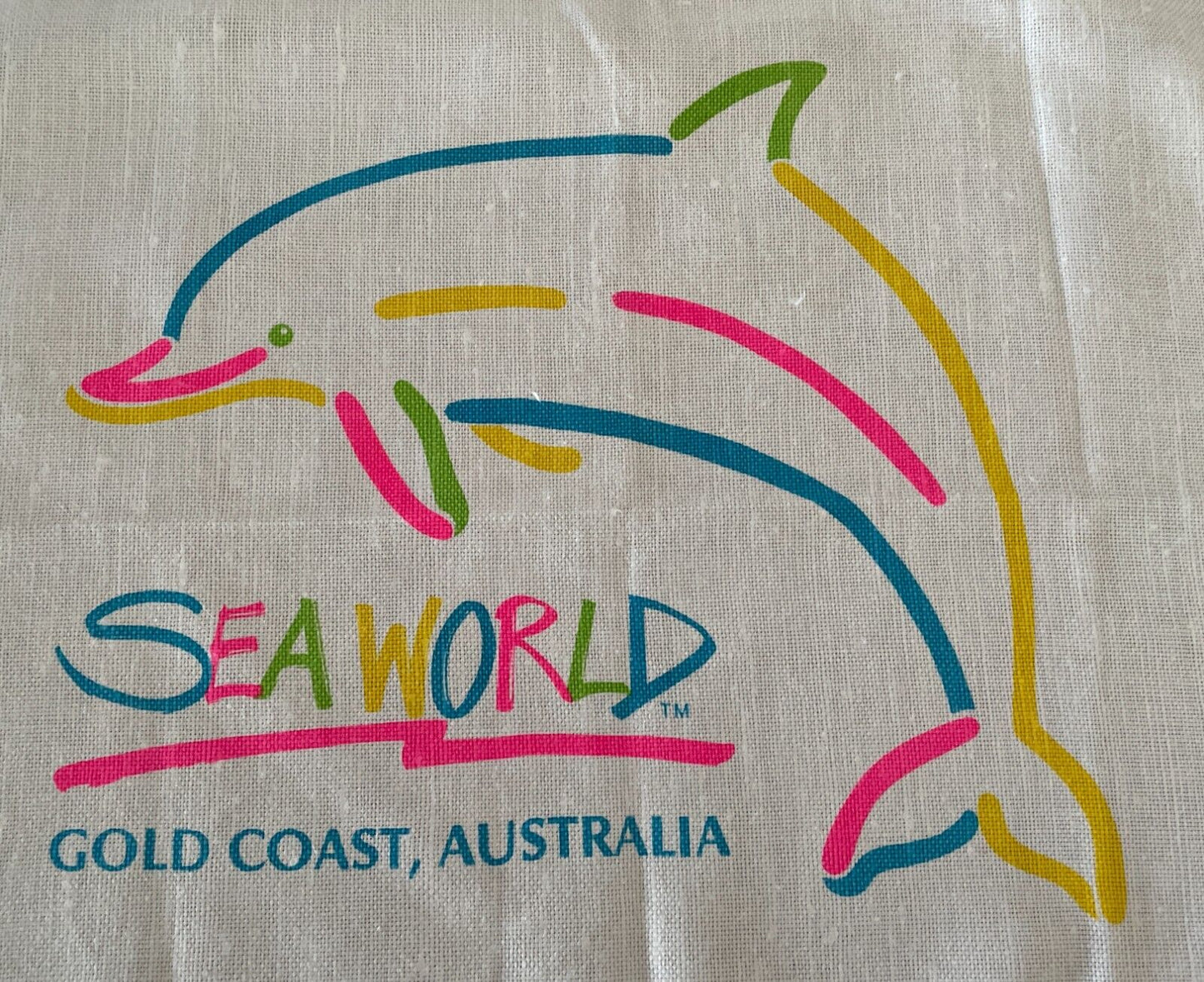 Vintage Tea Towel SEA WORLD Gold Coast Australia Souvenir Abstract Print NEW