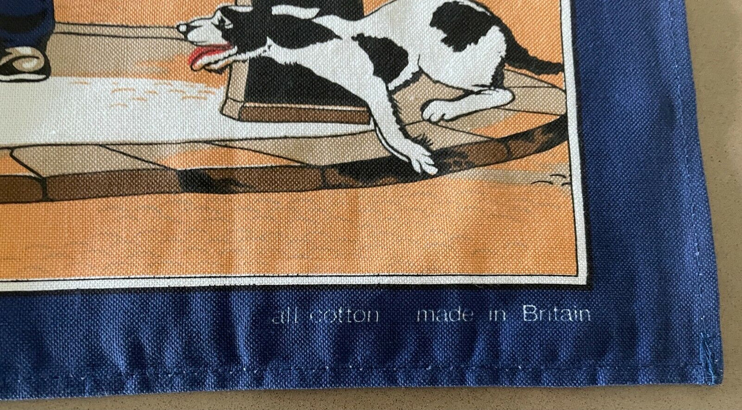 Vintage Tea Towel " Turn of the Century London " Print Souvenir UK Cotton NEW