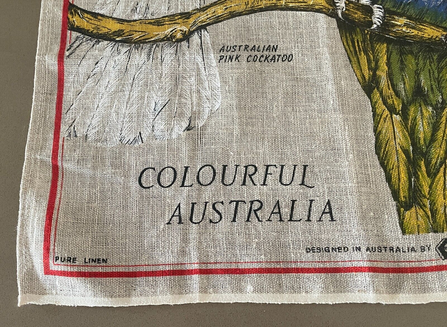 Tea Towel Colourful Australia Australian Pink Cockatoo Rainbow Lorikeet Print