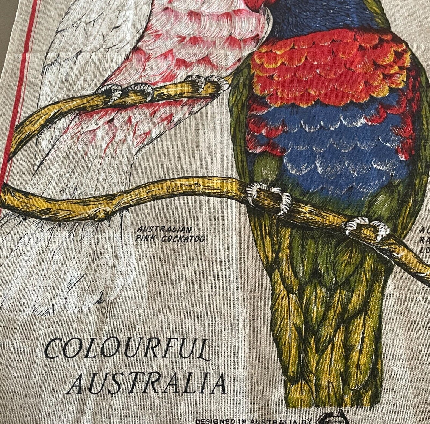 Tea Towel Colourful Australia Australian Pink Cockatoo Rainbow Lorikeet Print