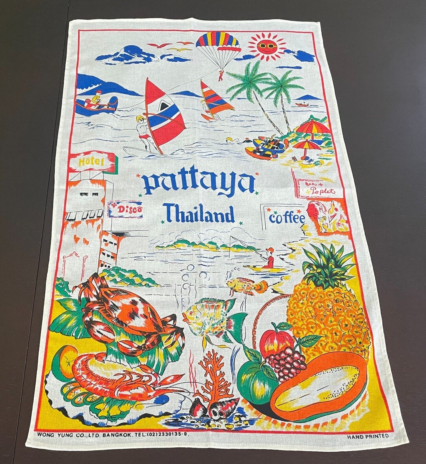 Tea Towel Souvenir PATTAYA THAILAND Food Hand Printed Souvenir Linen Cotton NEW
