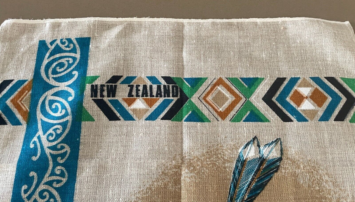 Vintage Tea Towel Souvenir NEW ZEALAND MAORI Print NEW Unused Heavy