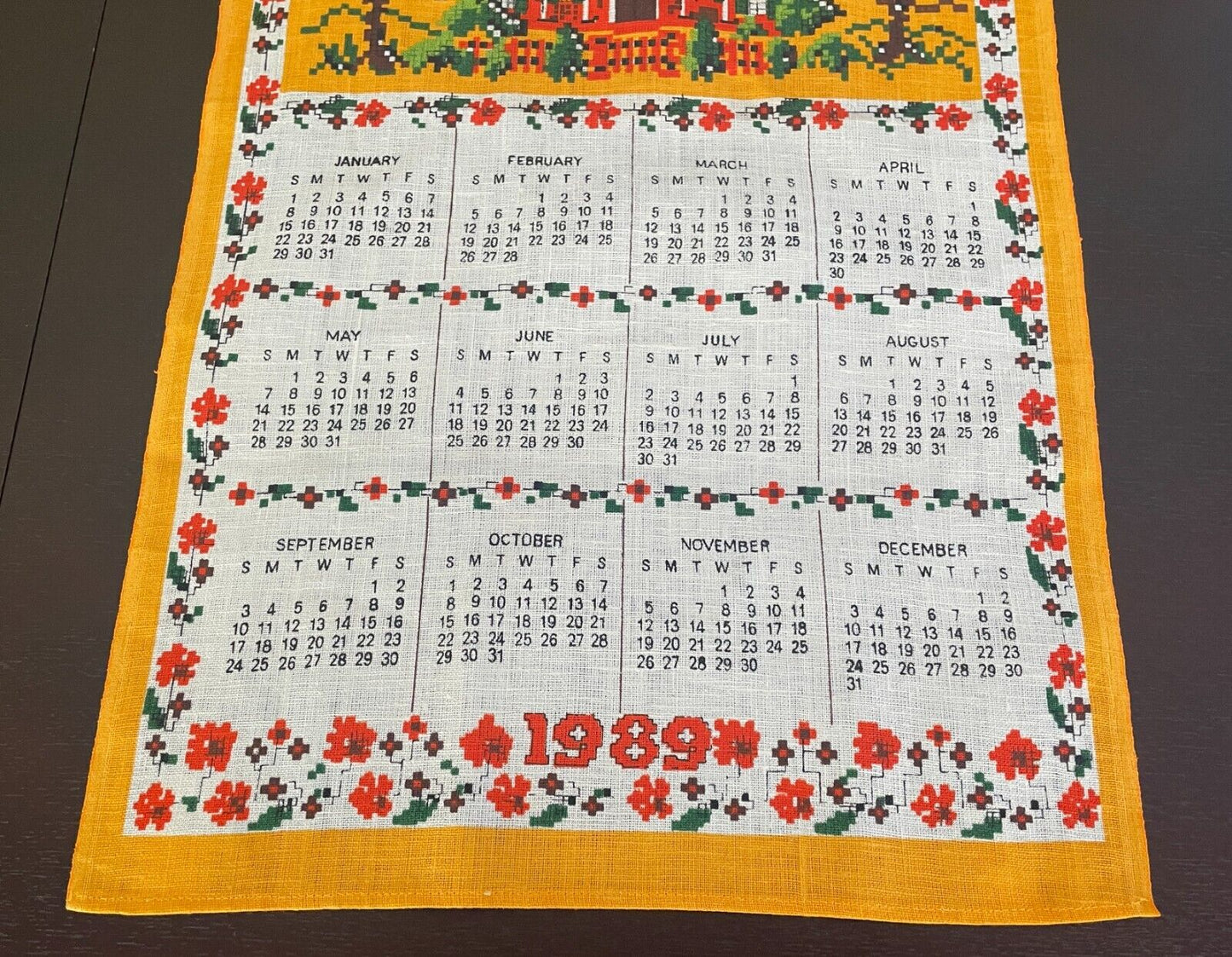 Vintage Tea Towel " Bless This House " Multicoloured Print 1989 Pure Linen NEW