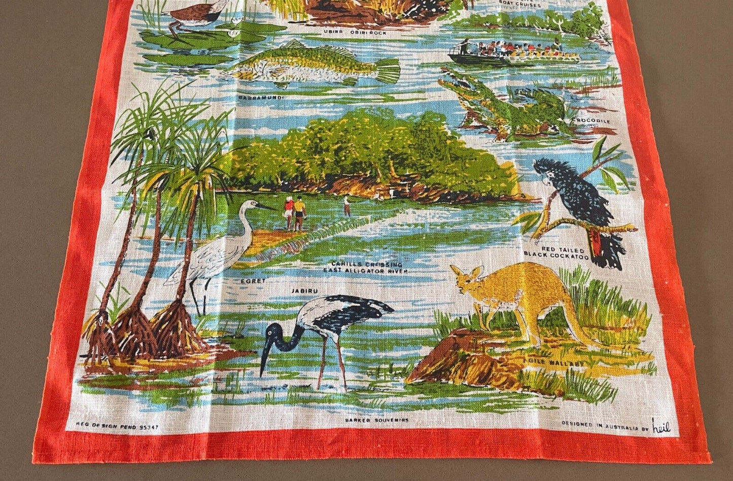 Vintage KAKADU National Park NT Tea Towel Souvenir Flora and Fauna Print NEW