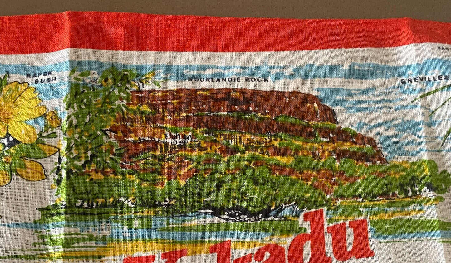 Vintage KAKADU National Park NT Tea Towel Souvenir Flora and Fauna Print NEW