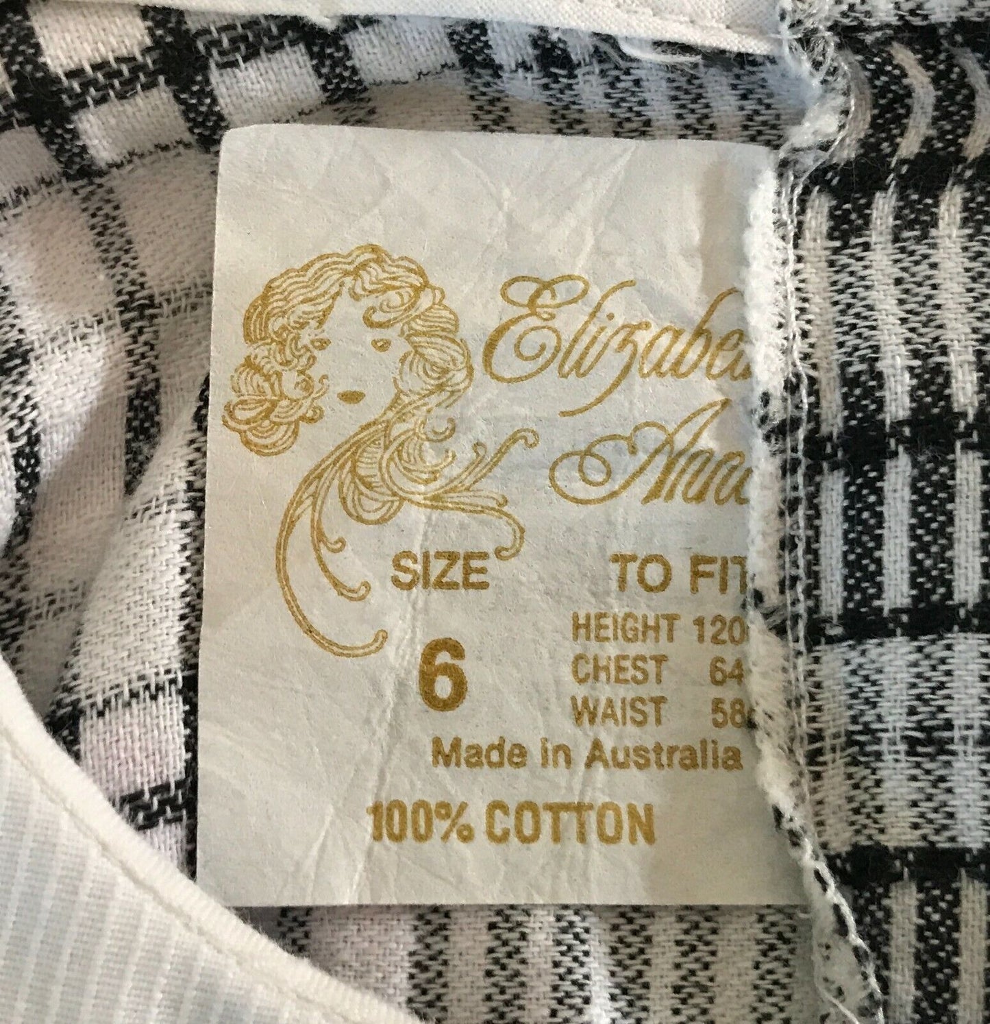 ELIZABETH ANNE Dress Black White Check Long Sleeve Collar Prairie Girls Size 6