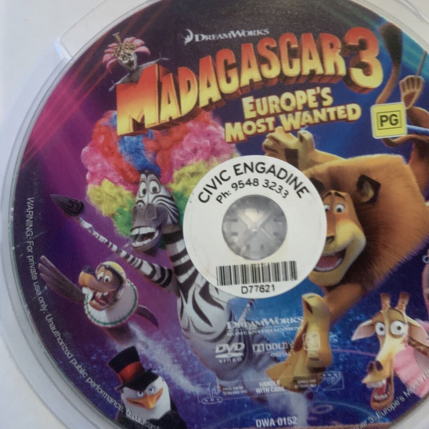 DVD Madagascar 3 Europe's Most Wanted Blockbuster Ex Rental Animated Movie 2012
