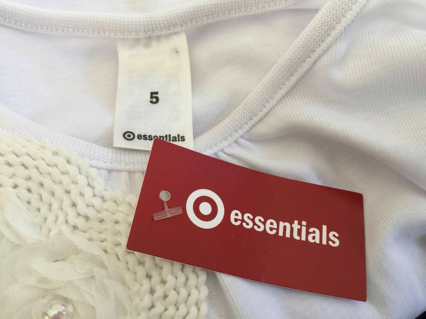 TARGET Stretch Top White Long Sleeve Embellished Girls Size 5 NEW