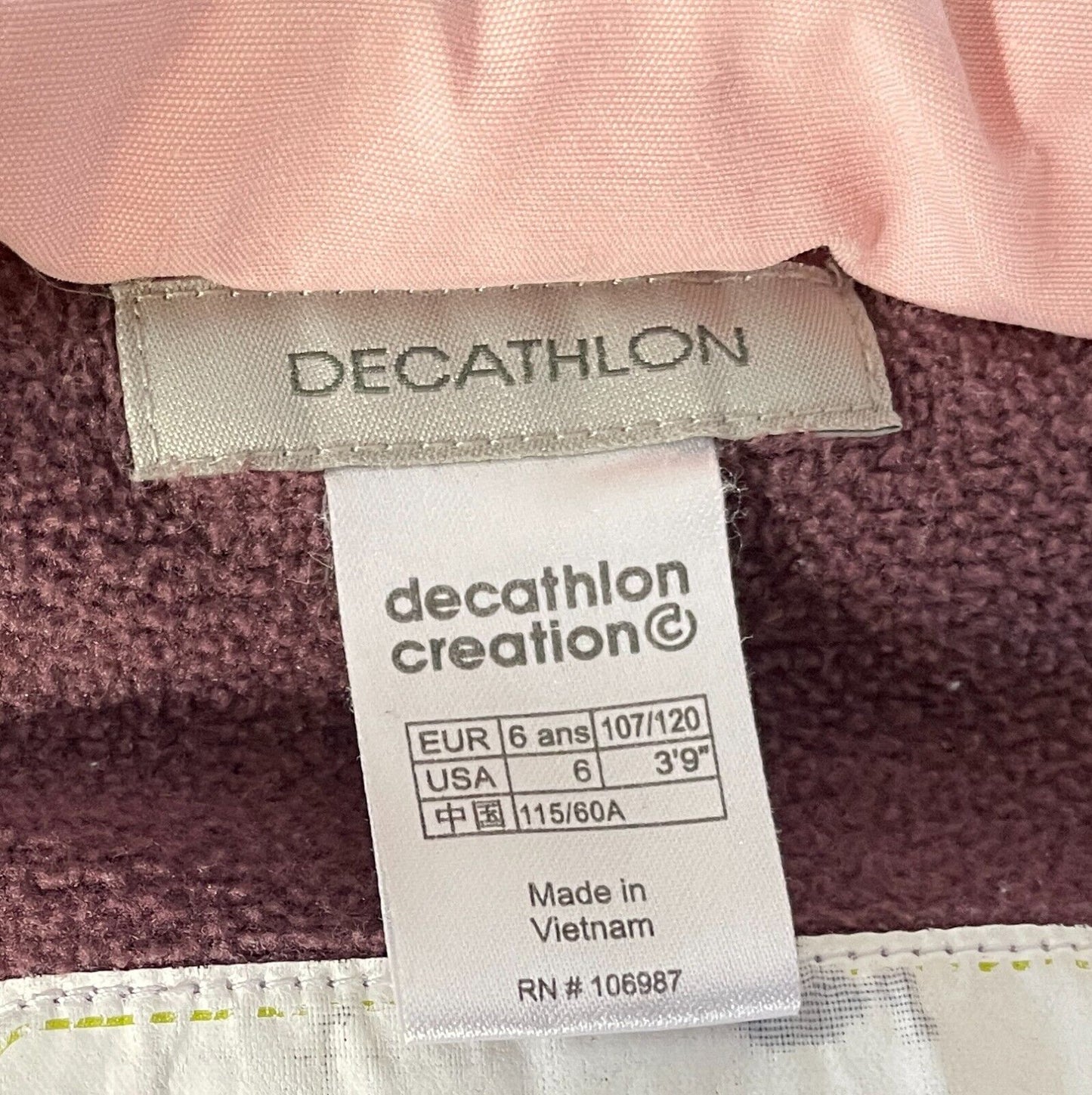 DECATHLON CREATION Puffer Vest Pink & Brown Trim Sleeveless Girls Size 6 yrs