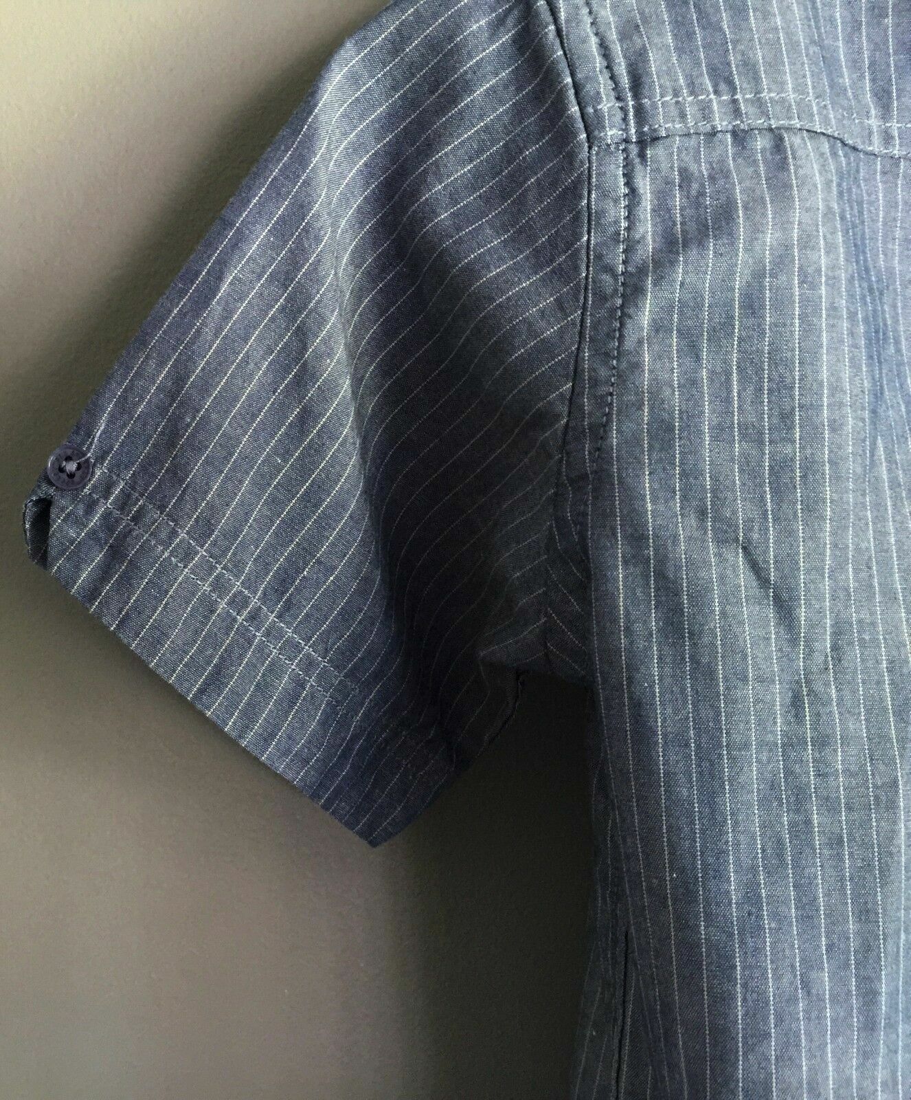 BEN SHERMAN Shirt Short Sleeve Blue White Stripe Smart Casual Boys Size 6 7 yr