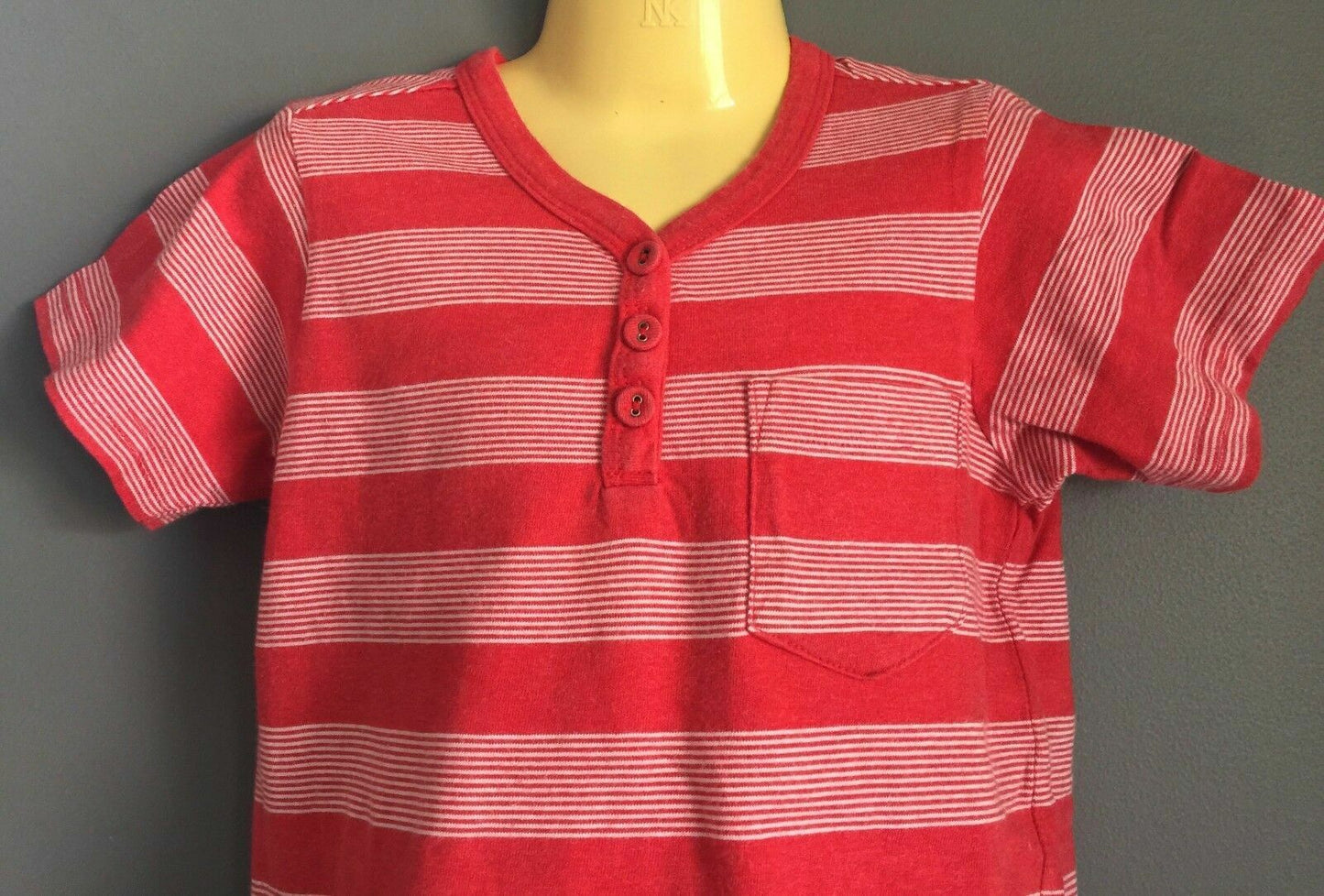 JACK & MILLY T Shirt Short Sleeve Henley Buttons Red White Stripe Boys Size 3