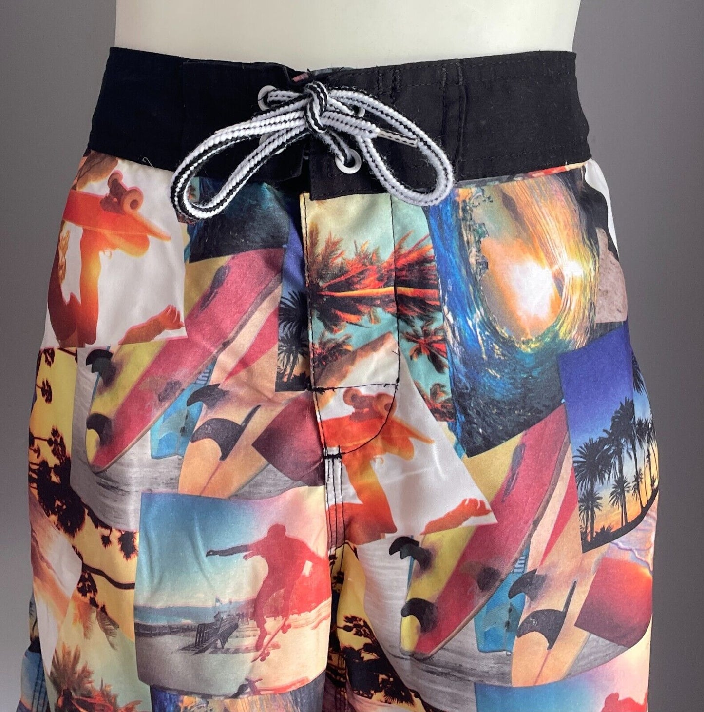 URBAN SUPPLY Board Shorts Boys Size 12 Multicolour Skate Beach Scene Tie Waist