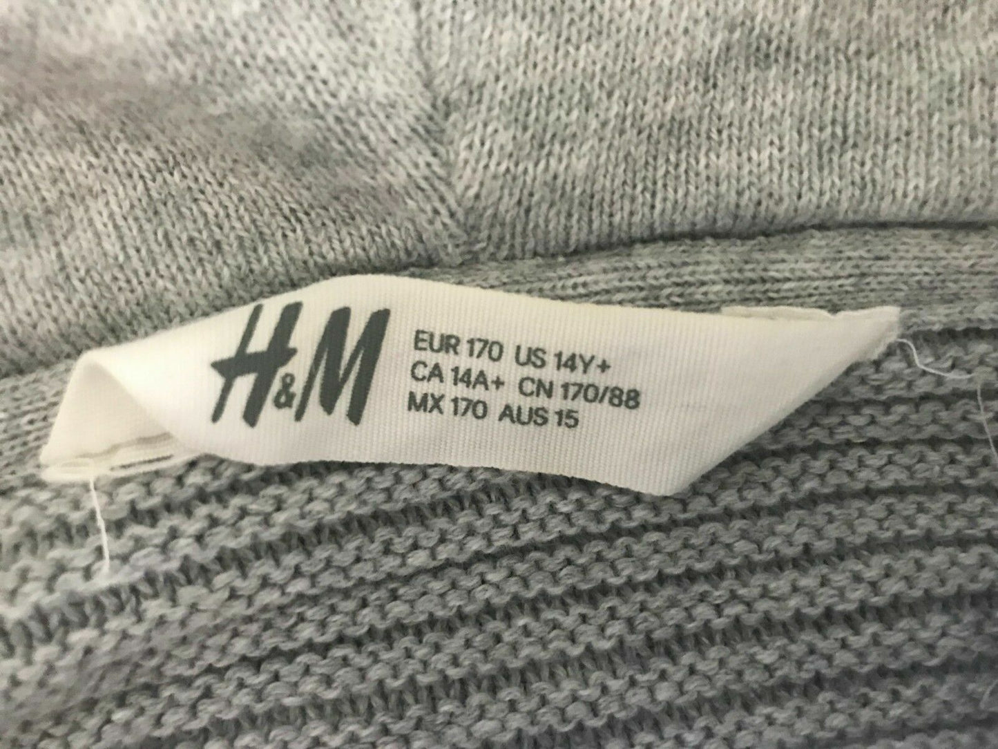 H&M Hoody Grey Rib Knit Long Sleeve Hoodie Jumper 1/2 Zip Sweater Teen Boys 15yr