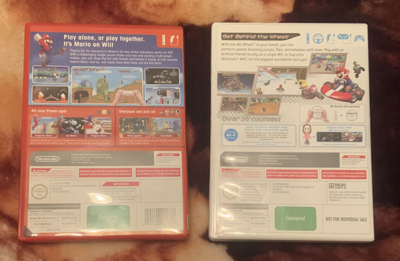 Wii SUPER MARIO BROS PAL Version Nintendo Plus Mario Kart Wii 2 Game Bundle NEW