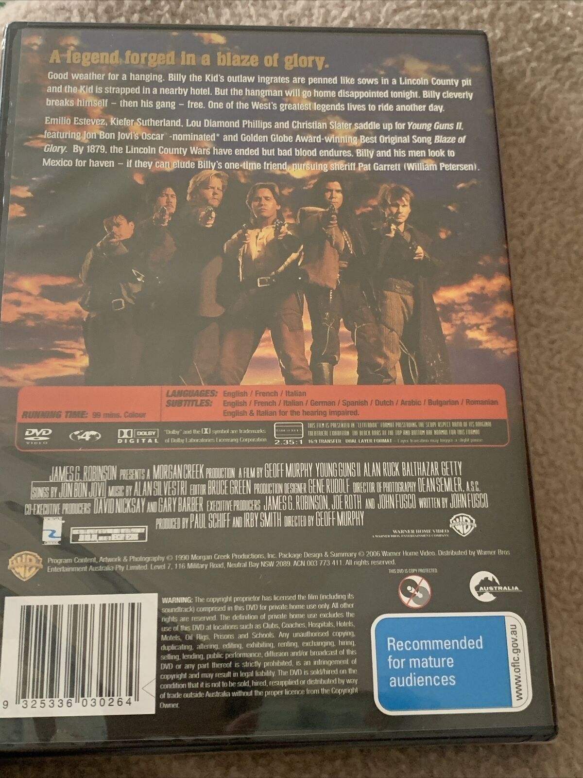 DVD YOUNG GUNS 1 & II 2 Set 1990 Cult 90s Western R4 Pietersen Kiefer Sealed NEW