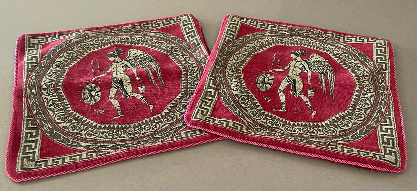 2 x CUSHION COVERS Red Gold Hellenic Ancient Greece Grecian 44 x 42cm Luxe Feel